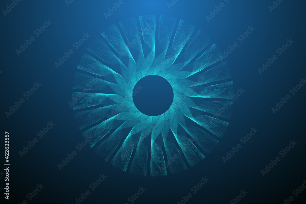 Poster Quantum computer technology concept. Deep learning artificial intelligence. Big data algorithms visualization for business, science, technology. Waves flow, illustration.