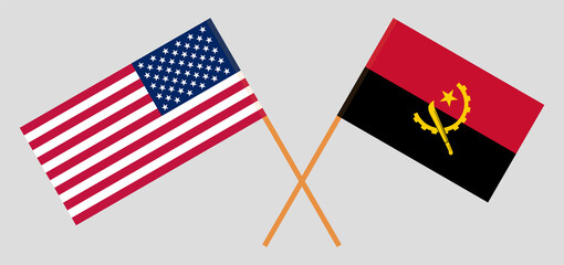 Crossed flags of the USA and Angola. Official colors. Correct proportion
