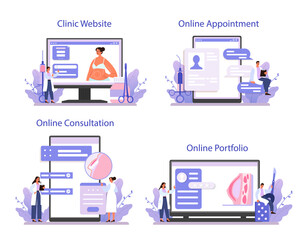 Plastic surgeon online service or platform set. Body and face correction.