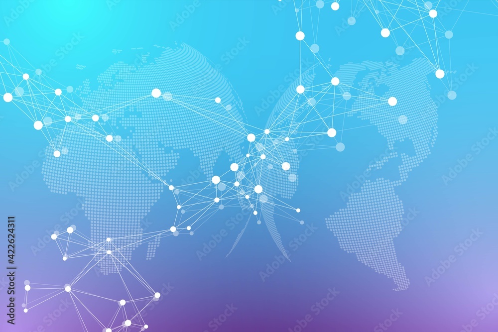 Aufkleber Big data visualization. Geometric abstract background visual information complexity. Futuristic infographics design. Technology background with connected line and dots, wave flow illustration
