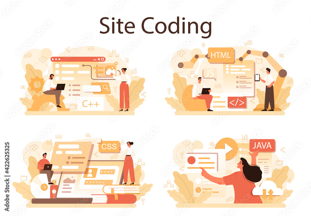 Poster website development set. support and development service. web page