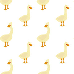 Simple goose pattern. Cute farm birds with red cheeks on a white background. Vector seamless pattern for wrapping paper,  baby textile or diaper.
