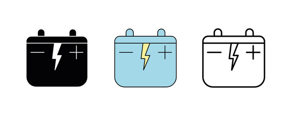 Car Battery icon design. Battery icon set in silhouette, colorful and linear. Energy battery icon line vector illustration isolated on a clean background for your web mobile application logo design.