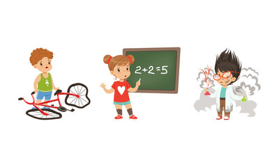 Frustrated Kids Experiencing Their Failures and Mistakes Vector Set