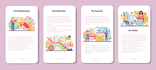 Cost optimization mobile application banner set. Idea of financial