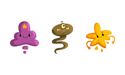 Cute Cartoon Monsters with Smiling Faces and Funky Shapes Vector Set