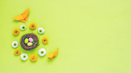 Creative easter background.  Easter composition copy space  frame flat lay