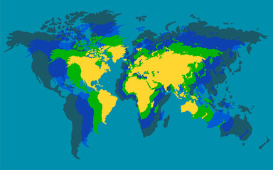 Abstract world map with colorful overlaps. Vector illustration