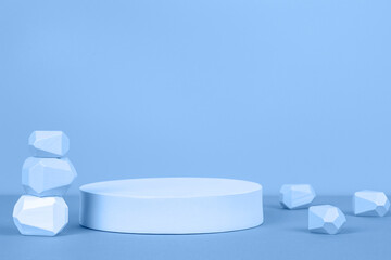 Abstract cylinder platform podium with geometric form on light blue background