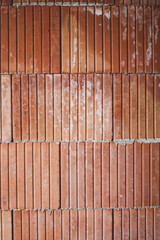 Close-up view of wall of Porotherm. Poroton res stone, building concept. Lime stains.