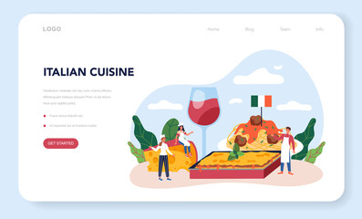 Tasty lasagna web banner or landing page. Italian delicious cuisine