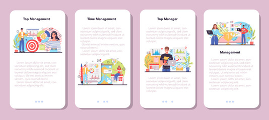 Business top management mobile application banner set. Successful strategy