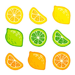 Lemon, orange, lime. Set of hand-drawn pencil, pen in cartoon style isolated on white background. For a logo, print on a T-shirt, bag, sticker-02