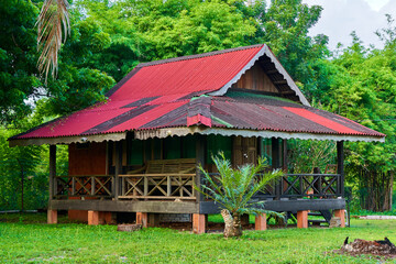 Fototapeta na wymiar Vacation housing. A house in the jungle on an island.