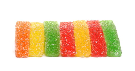 Colorful jelly sugar candies isolated on white background