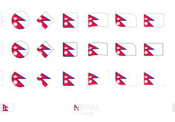 Nepal flag set, simple flags of Nepal with three different effects.
