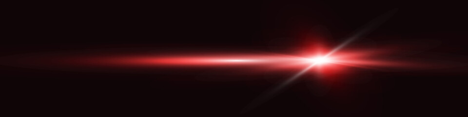 Realistic light glare, highlight. Beautiful bright lens flares. Lighting effect of flash. Red glitter shining star, glowing spark isolated on black background. Vector abstract background EPS10