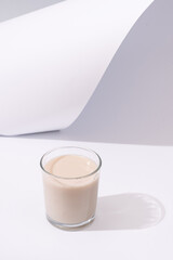 milk from rice and sunflower seeds. Copy Space. White gray background