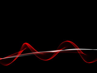 Abstract  red waves and white line at a  black background