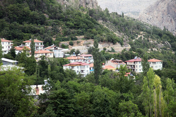 Fototapeta na wymiar Kemaliye District (Egin) in Erzincan, Turkey. Kemaliye is extreme sport center in Eastern Turkey.