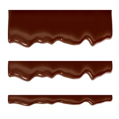 Realistic chocolate falling drops. Vector illustration isolated on white background. Сan easily be used for different backgrounds. EPS10.	