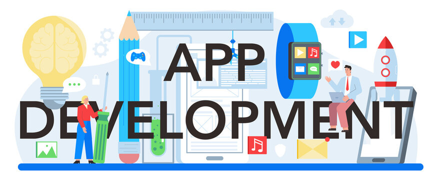 App development typographic header. Modern technology and smartphone