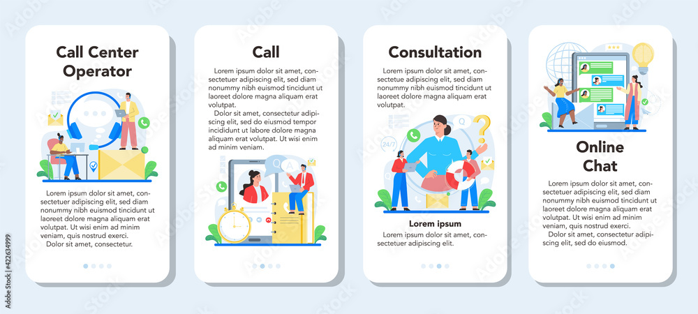 Poster call center or technical support mobile application banner set
