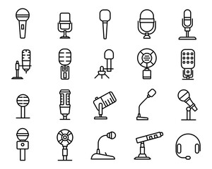 Microphone linear icons set.