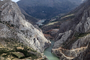 Kemaliye District (Egin) and Dark Canyon River in Erzincan, Turkey. Kemaliye is extreme sport center in Eastern Turkey.