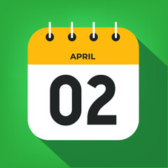 April day 2. Number two on a white paper with yellow color border on a green background vector.