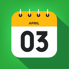 April day 3. Number three on a white paper with yellow color border on a green background vector.