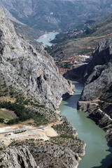 Kemaliye District (Egin) and Dark Canyon River in Erzincan, Turkey. Kemaliye is extreme sport center in Eastern Turkey.