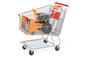 Shopping cart with snow blower machine, 3D rendering