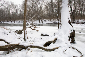 frozen river in winter deep in the forest