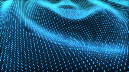 Obraz premium Abstract 3D technology background waving. Blue futuristic wavy background with glow, 3d illustration
