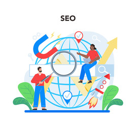 SEO specialist concept. Idea of search engine optimization for website