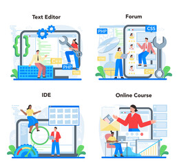 Software developer online service or platform set. Idea of programming
