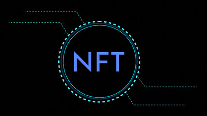 Non-fungible tokens concept. A non-fungible token NFT is a type of cryptorurrency which represents something unique. Future of art market. NFT text on digital backgorund.