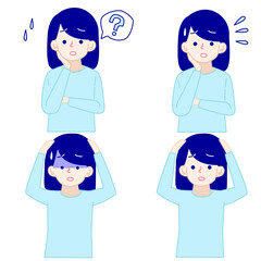 困惑しているミディアム女性イラストセット