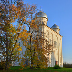 Fototapeta na wymiar St. George's Monastery. Veliky Novgorod, Russia. St. George Cathedral