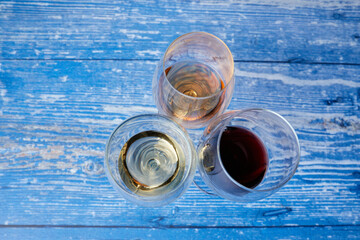 wine glasses with three types of wine - 422641159