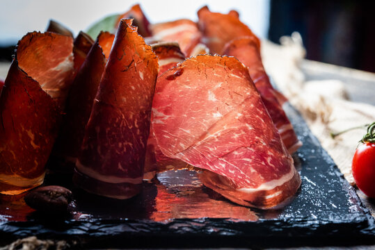 Typical dried spanish meat, cecina, spanish tapa