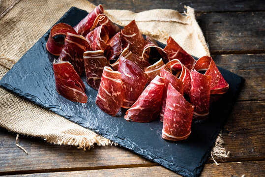 Typical dried spanish meat, cecina, spanish tapa