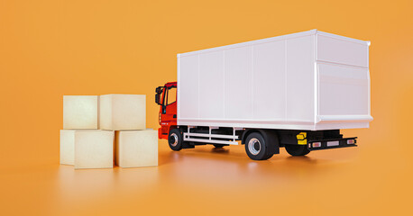 delivery truck, parcel boxes 3d rendering
