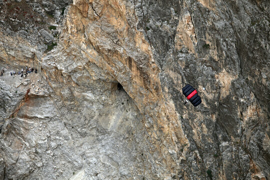 Base Jump after paragliding on the Dark Canyon in district of Kemaliye (Egin), Erzincan, Turkey. Kemaliye is extreme sport center in Eastern Turkey.