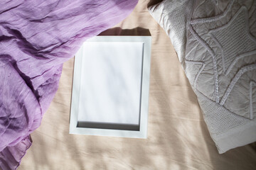 white portrait frame mockups, Scandinavian interior neutral color palette.