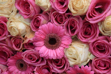 Pink gerbera and rose arrangement