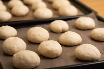 Tasty buns ready to be cooked.