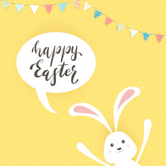 Happy Easter and Rabbit on Yellow Background
