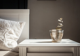 dried flowers in scandinavian interior  bedroom